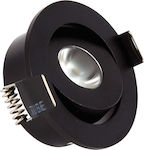 VK Lighting VK/04126/B/C Στρογγυλό Μεταλλικό Χωνευτό Σποτ με Ενσωματωμένο LED και Φυσικό Λευκό Φως 3W Κινούμενο σε Μαύρο χρώμα 5.2x5.2cm