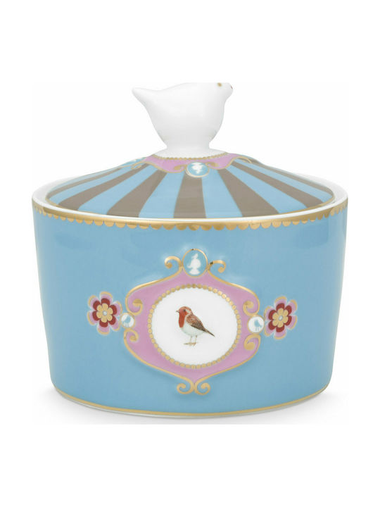 PiP Studio Love Birds Medallion Porcelain Sugar Bowl Blue-Khaki