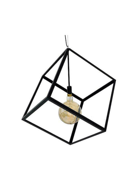 GloboStar Cube Μοντέρνο Κρεμαστό Φωτιστικό Μονόφωτο Πλέγμα με Ντουί E27 σε Μαύρο Χρώμα
