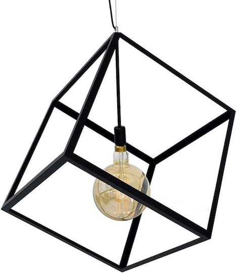 GloboStar Cube Κρεμαστό Φωτιστικό Μαύρο Πλέγμα με Ντουί E27 70x70x87εκ.