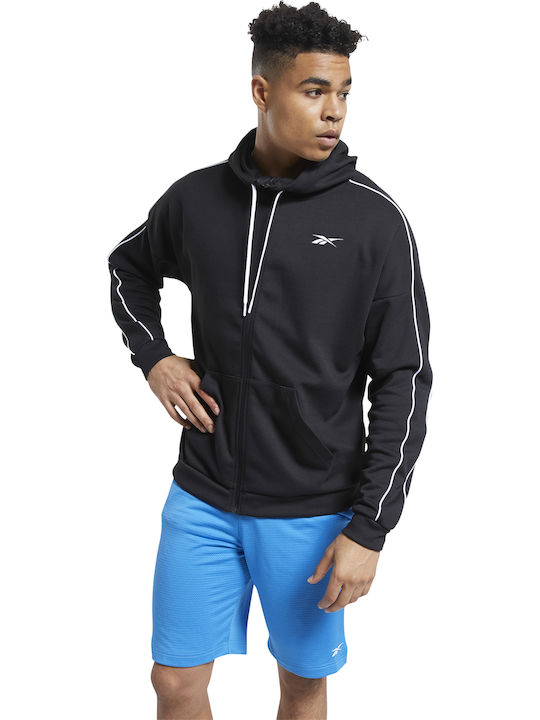 Reebok Workout Ready Herren Sweatshirt Jacke mit Kapuze und Taschen Schwarz