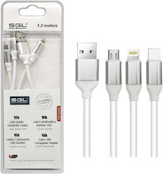 SGL Regular USB to Lightning / Type-C / micro USB Cable Λευκό 1.2m (194796)