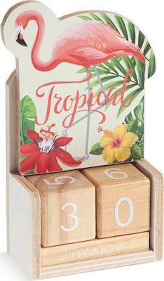 Christening Favor with Calendar Flamingo Tropical made of Wood