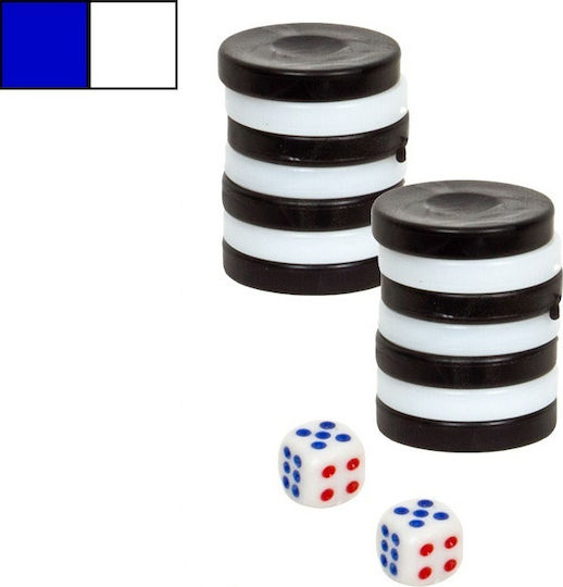 ToyMarkt Πλαστικά Πούλια για Τάβλι με Ζάρια Λευκό / Μπλε