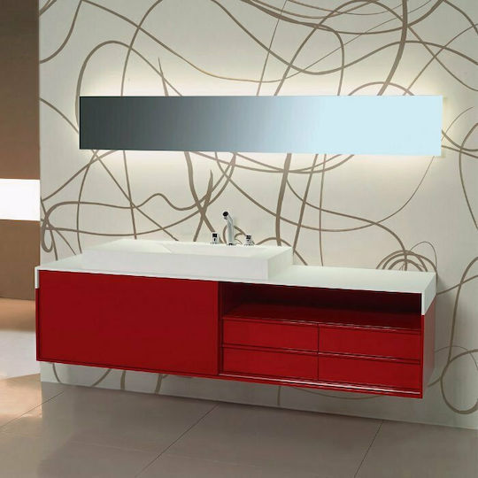 Living Countertop with Sink & Mirror L200xW55xH50cm Red