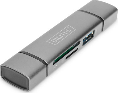 Digitus Card Reader USB 3.0 Type-C για SD/microSD Γκρι
