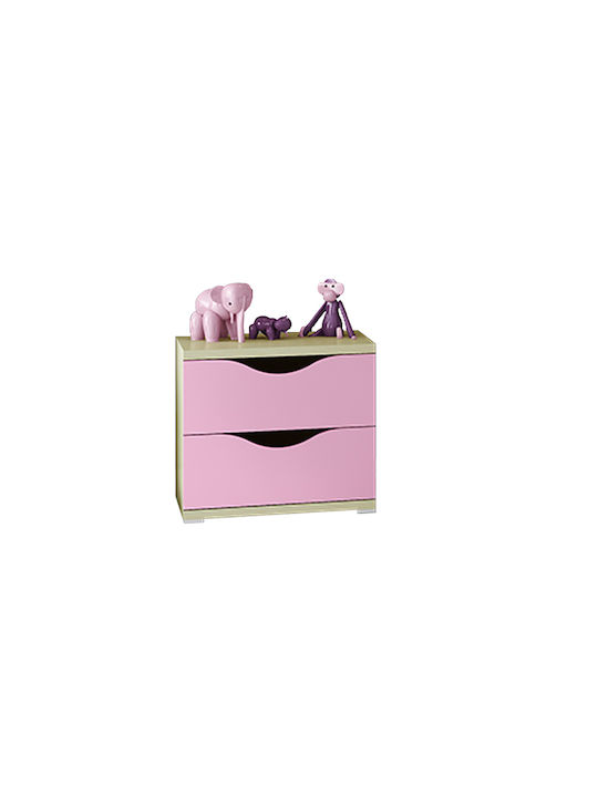 Wooden Kids Bedside Table Παζ Oak-Pink 50x40x45cm