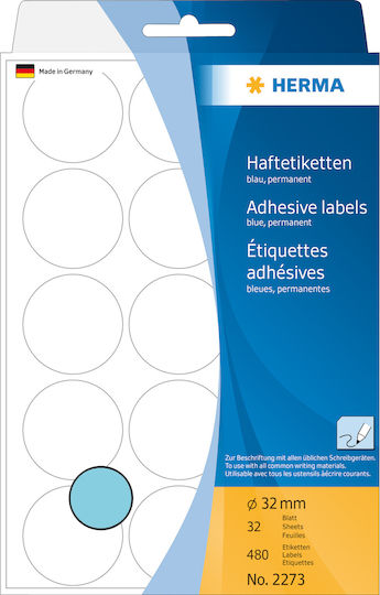 Herma 480 Small Adhesive Labels Round in Light Blue Color 32mm