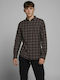 Jack & Jones Men's Shirt Long Sleeve Cotton Checked Gray