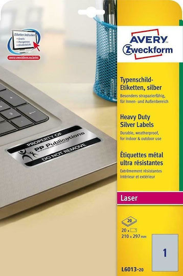Avery Resistant Labels 20 Self-Adhesive Rectangular A4 Labels 297x210mm