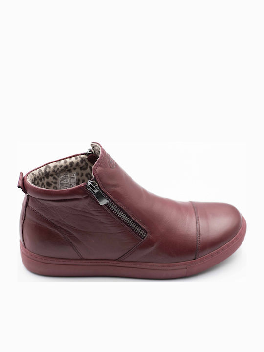 Leder Stiefeletten Damen Burgundisch