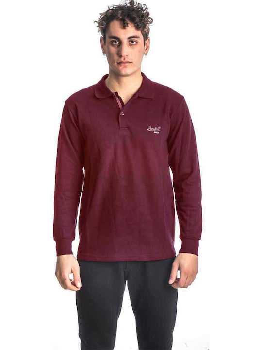 Paco & Co Men's Long Sleeve Blouse Polo Burgundy