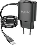 Dudao Φορτιστής με Ενσωματωμένο Καλώδιο με 2 Θύρες USB-A USB-C 12W Μαύρος (A2ProT)