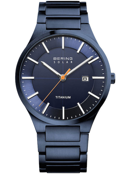 Bering Time Titanium Ανδρικό Ρολόι 39mm Μπαταρίας με Μπλε Μεταλλικό Μπρασελέ