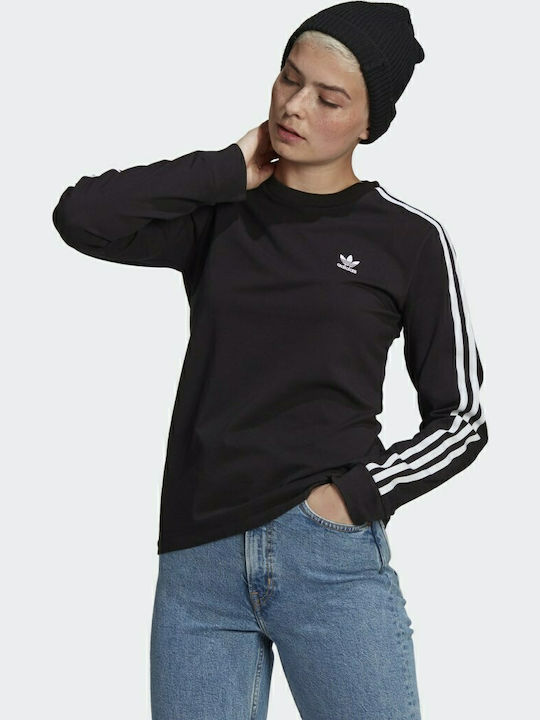 Adidas 3 Stripes Μακρυμάνικη Γυναικεία Μπλούζα Μαύρη