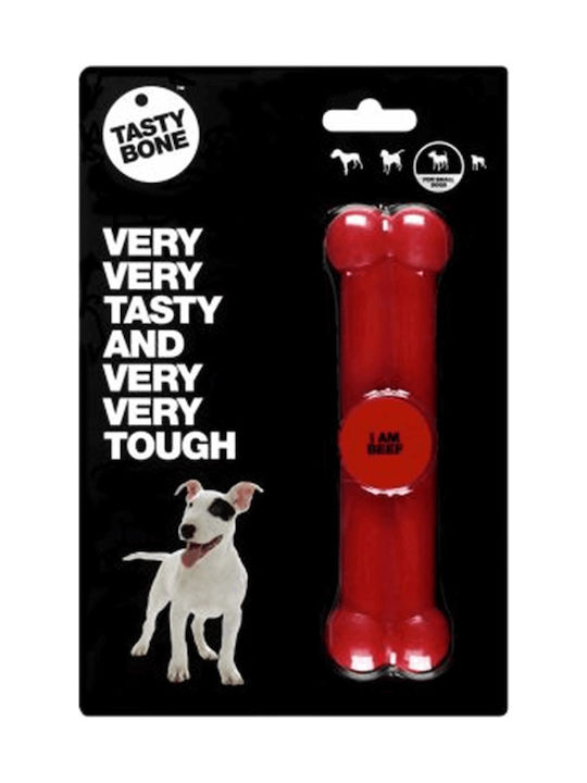 Tasty Bone Beef Nylon Dog Toy Bone Small Red 15cm