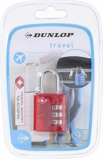 Dunlop Lock Ατσάλινο Λουκέτο Πέταλο Συνδυασμού Κόκκινο με Πιστοποίηση TSA Κόκκινο