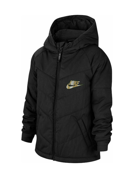Nike Παιδικό Αθλητικό Μπουφάν Κοντό με Κουκούλα Μαύρο