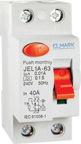 Elmark Ρελέ Ράγας Διαρροής 40A Διπολικό με Τάση 230V 40A/30mA 6kA