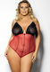 Anais Apparel Fosco Plus Size Sexy Κορμάκι με Διαφάνεια & Δαντέλα Red