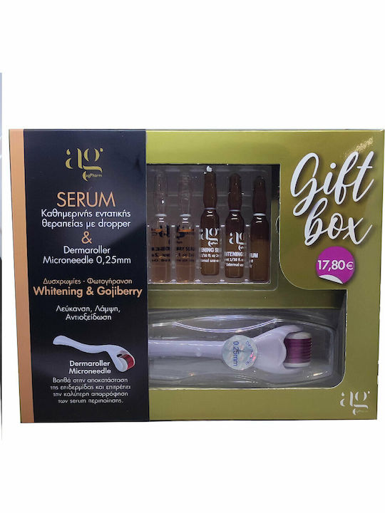Ag Pharm Whitening Serum, Gojiberry Serum & Derma Roller Hautpflegeset für Feuchtigkeitsspendend & Anti-Aging 6Stück