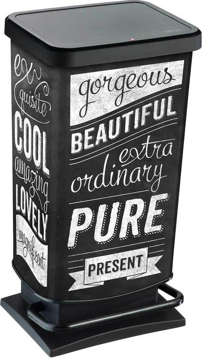 Rotho Babydesign Paso Letters Plastic Waste Bin with Pedal Black 40lt 06994.001