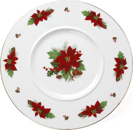 Cryspo Trio Ornament de masă de Crăciun Platou De porțelan Alb D32cm.