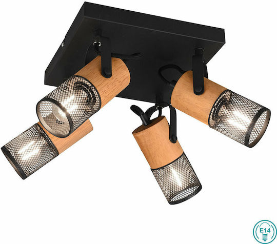 Trio Lighting Tosh Σποτ με 4 Φώτα και με Ντουί E14 σε Μαύρο Χρώμα