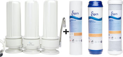 Eiger 3-Stage Countertop Water Filter System with Faucet with Replacement Filter Eiger PP 5μm, Eiger GAC 5μm & Eiger CTO 5μm WF-NT3W-C