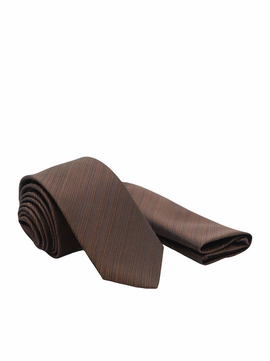 Set Tie & Handkerchief Brown 6cm.