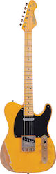Vintage Electric Guitar V52 Icon with SS Pickups Layout, Maple Fretboard in Distressed Butterscotch