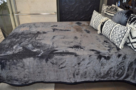 Liolios Home AC-106 Velvet Blanket Double 220x240cm Black-Taupe