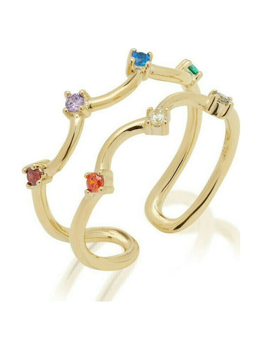Jcou Ring with Zircon made of Silver Gold Plated