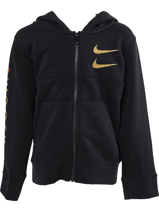 Nike Αθλητική Παιδική Ζακέτα Φούτερ με Κουκούλα Μαύρη Sportswear Swoosh
