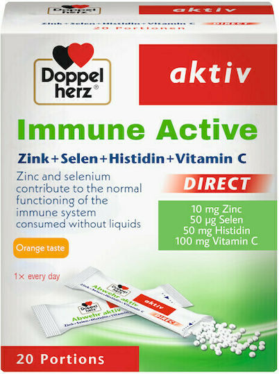 Doppelherz Immune Active Zinc, Selenium, Histidine & Vitamin C Συμπλήρωμα για την Ενίσχυση του Ανοσοποιητικού 20 φακελίσκοι Πορτοκάλι