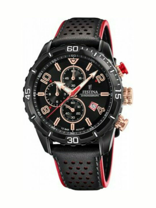 Festina Men's Watch 45mm Chronograph Battery with Black Leather Strap