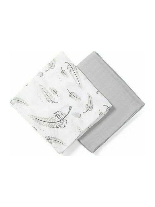 Babyono Feathers Πάνες Αγκαλιάς από Μουσελίνα Γκρι 120x120εκ. 2τμχ