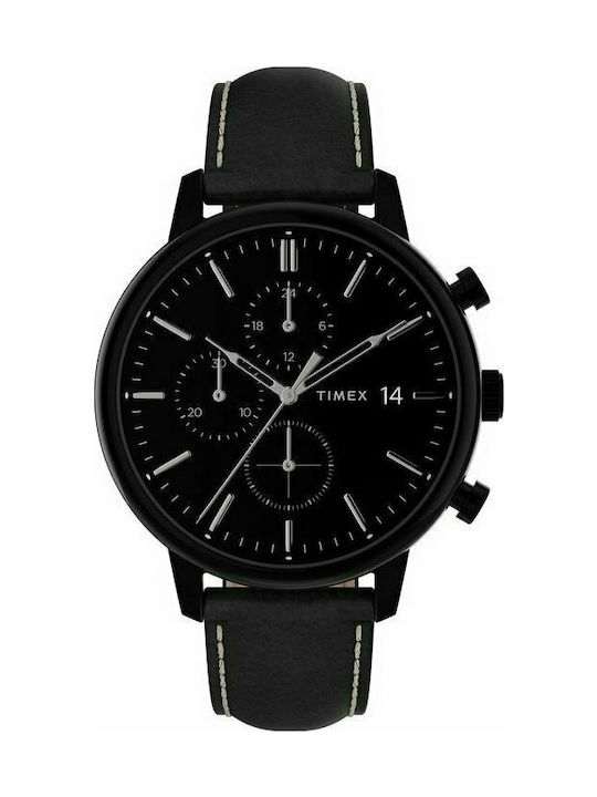 Timex Chicago Men's Watch 45mm Chronograph Battery with Black Leather Strap