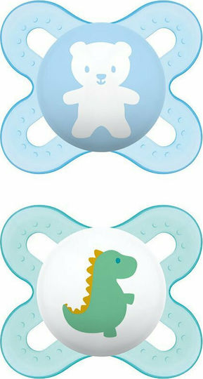 Mam Orthodontic Pacifiers Silicone Teddy Bear/Dinosaur - Light Blue for 0-2 months 2pcs