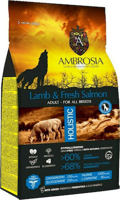 Ambrosia Lamb & Fresh Salmon Adult All Breeds 12kg Dry Food Grain Free for Adult Dogs with Lamb and Salmon