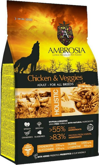 Ambrosia Chicken & Veggies Adult All Breeds 2kg Dry Food Grain-Free for Adult Dogs with Chicken and Vegetables