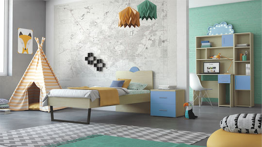Set de Dormitor pentru Copii Răsărit Albastru Stejar 5buc cu Pat pentru Saltea 90x190buc Set de Dormitor pentru Copii Răsărit Albastru Stejar 5buc cu Pat pentru Saltea 90x190buc