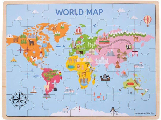 Lemnos Puzzle pentru Copii Hartă Mondială pentru 3+ ani+ Ani 35buc Big Jigs