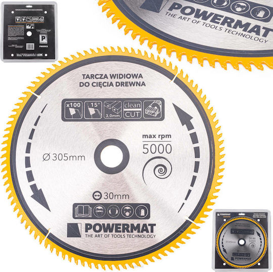 Powermat Δίσκος Κοπής Ξύλου Δίσκος Κοπής Ξύλου με 100 Δόντια 305mm