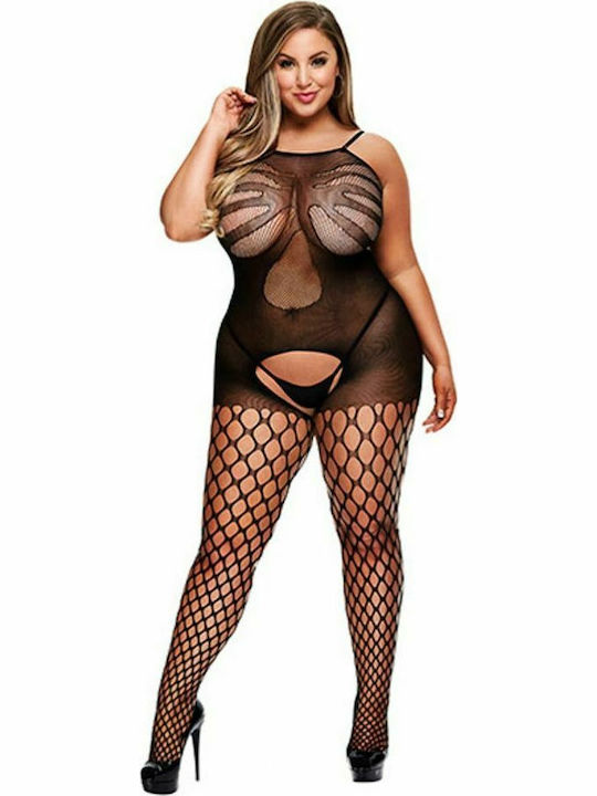 Baci Lingerie Crotchless Jacquard Bodystocking Plus Size Sexy Bodystockings Schwarz