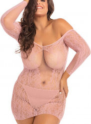 Rene Rofe Demure Long Sleeve Mini Dress Plus Size Pink