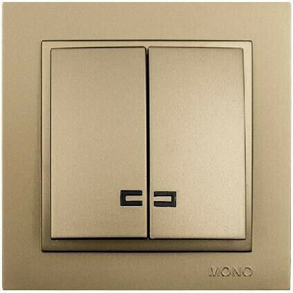 Mono Electric Despina Metallic Χωνευτός Διακόπτης Τοίχου Διπλός με Πλαίσιο Χρυσός