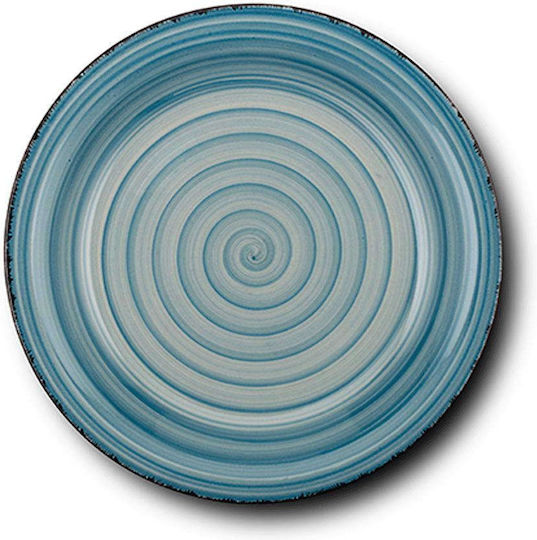 Nava Lines Faded Blue Plate Desert Ceramic Green with Diameter 19.5cm