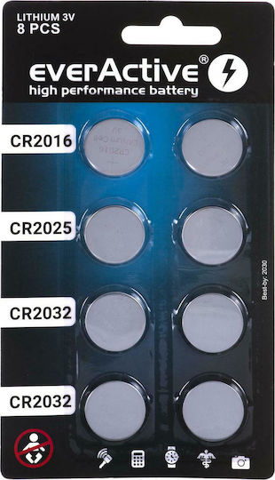 EverActive Μπαταρίες Λιθίου Ρολογιών CR2016 / CR2025 / CR2032 3V 8τμχ