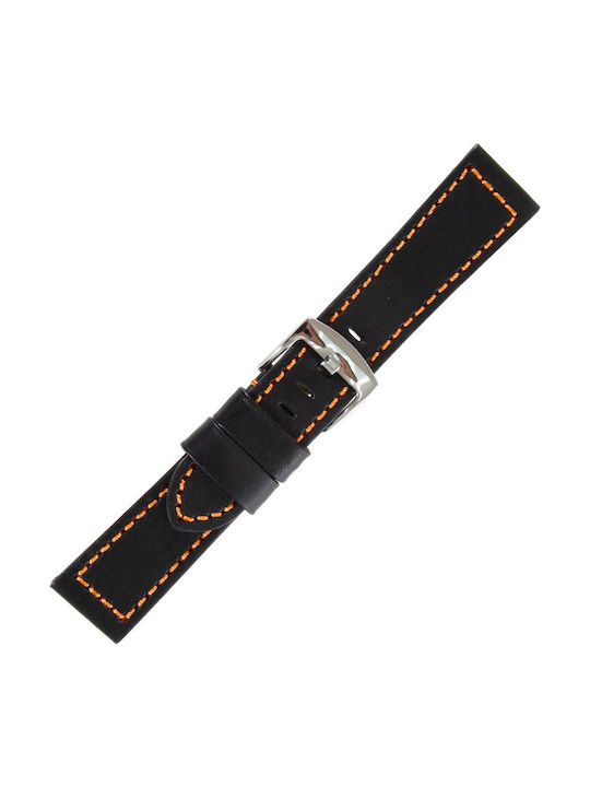 Tzevelion ART18 Δερμάτινο Λουράκι Μαύρο/Πορτοκαλί 22mm